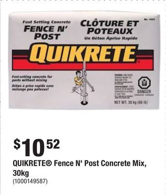 Home Depot Quikrete fence n' post concrete mix, 30kg offer