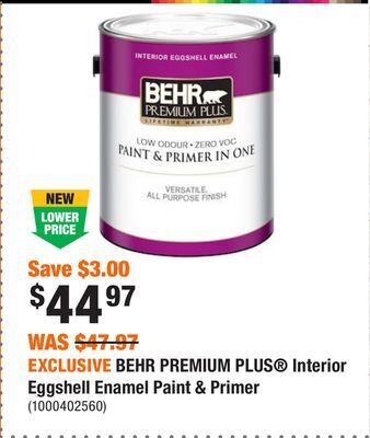 Home Depot Exclusive behr premium plus interior eggshell enamel paint & primer offer