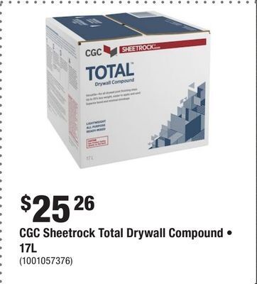 Home Depot Cgc sheetrock total drywall compound • 17l offer