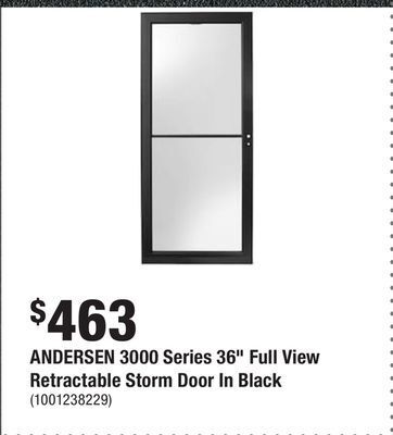 Home Depot Andersen 3000 series 36 full view retractable storm door in black offer