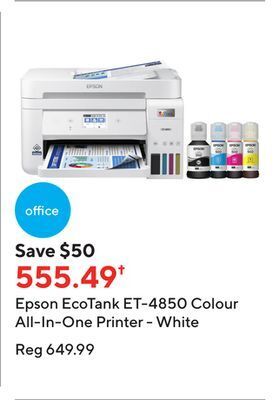 Staples Epson ecotank et-4850 colour all-in-one printer - white offer