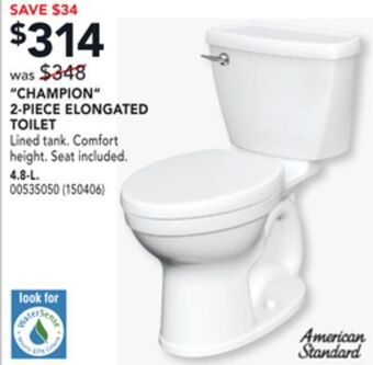 RONA American standard 4.8-l champion 2-piece elongated toilet offer