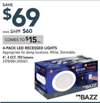 Réno Dépôt Bazz 4-pack led recessed lights 4 offer
