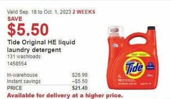 Costco Tide Original HE liquid laundry detergent offer
