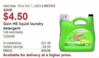 Costco Gain HE liquid laundry detergent offer