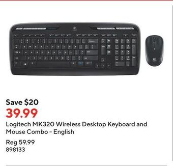 Staples Logitech mk320 wireless desktop keyboard and mouse combo - english offer