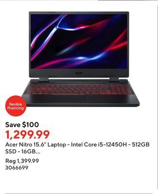 Staples Acer nitro 15.6 laptop - intel core i5-12450h - 512gb ssd - 16gb ram - windows 11 - black offer
