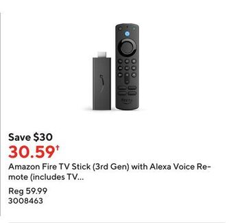 Staples Amazon fire tv stick (3rd gen) with alexa voice remote (includes tv controls) offer