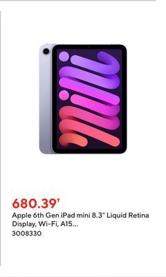 Staples Apple 6th gen ipad mini 8.3 liquid retina display, wi-fi, a15 bionic chip, 64 gb, ipados 15, purple offer