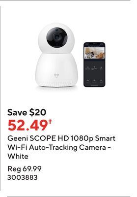 Staples Geeni scope hd 1080p smart wi-fi auto-tracking camera - white offer