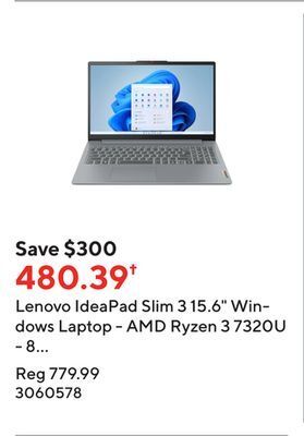 Staples Lenovo ideapad slim 3 15.6 windows laptop - amd ryzen 3 7320u - 8 gb ram - 256 gb ssd - windows 11 home s offer