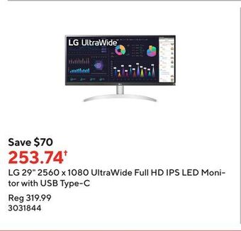 Staples Lg 29 2560 x 1080 ultrawide full hd ips led monitor with usb type-c offer