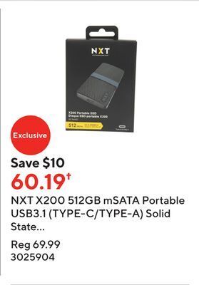 Staples Nxt x200 512gb msata portable usb3.1 (type-c/type-a) solid state drive (ssd) offer