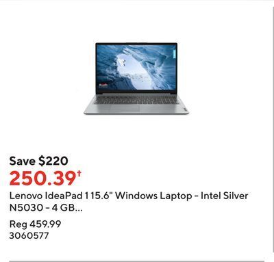Staples Lenovo ideapad 1 15.6 windows laptop - intel silver n5030 - 4 gb ram - 128 gb emmc - windows 11 home s offer