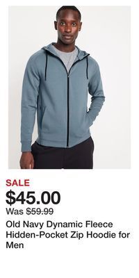 Old Navy Old navy dynamic fleece hidden-pocket zip hoodie for men offer