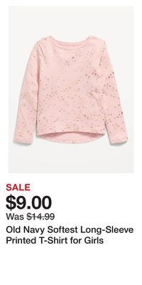 Old Navy Old navy softest long-sleeve printed t-shirt for girls offer