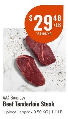 Wild Fork Foods Aaa boneless beef tenderloin steak offer