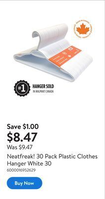Walmart Neatfreak! 30 pack plastic clothes hanger white 30 offer