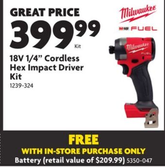 Home Hardware 18v 1/4 cordless hex impact driver kit offer
