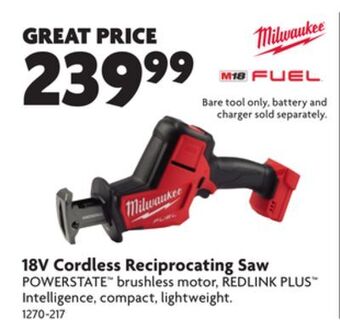 Home Hardware 18v cordless reciprocating saw offer