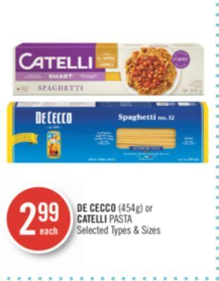 Shoppers Drug Mart De cecco (454g) or catelli pasta offer