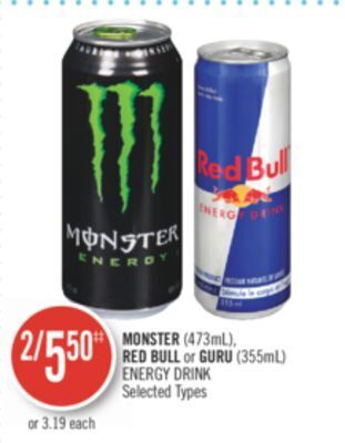 Shoppers Drug Mart Monster (473ml), red bull or guru (355ml) energy drink offer