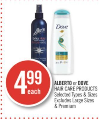 Shoppers Drug Mart Alberto or dove hair care products offer