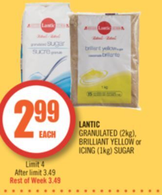 Shoppers Drug Mart Lantic granulated (2kg), brilliant yellow or icing (1kg) sugar offer