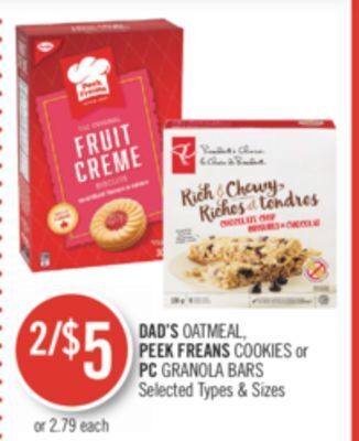 Shoppers Drug Mart Dad's oatmeal peek freans cookies or pc granola bars offer
