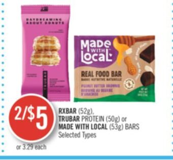 Shoppers Drug Mart Rxbar (52g) trubar protein (50g) or made with local (53g) bars offer