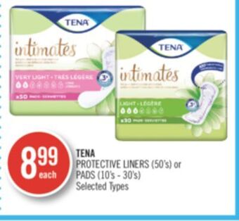 Shoppers Drug Mart Tena protective liners (50's) or pads (10's-30's) offer