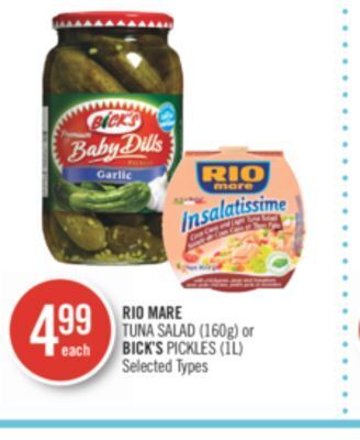 Shoppers Drug Mart Rio mare tuna salad (160g) or bick's pickles (1l) offer
