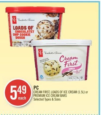 Shoppers Drug Mart Pc cream first, loads of ice cream (1.5l) or premium ice cream bars offer
