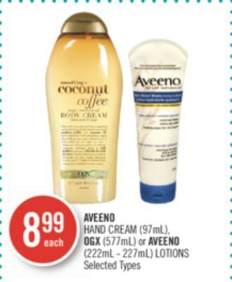 Shoppers Drug Mart Aveeno hand cream (97ml), ogx (577ml) or aveeno (222ml - 227ml) lotions offer