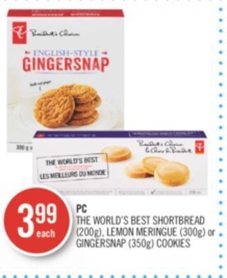 Shoppers Drug Mart Pc the world's best shortbread (200g), lemon meringue (300g) or gingersnap (350g) cookies offer