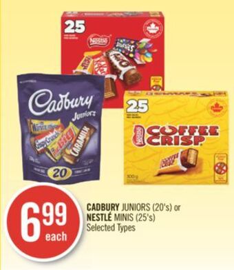 Shoppers Drug Mart Cadbury juniors (20's) or nestlé minis (25's) offer