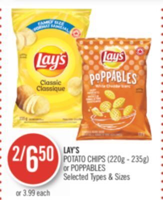 Shoppers Drug Mart Lay's potato chips (220g-235g) or poppables offer