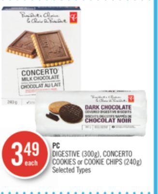 Shoppers Drug Mart Pc digestive (300g), concerto cookies or cookie chips (240g) offer
