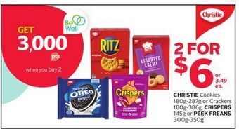 Rexall Christie cookies 180g-287g or crackers 180g-386g, crispers 145g or peek freans 300g-350g offer