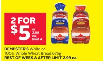 Rexall Dempster's white or 100% whole wheat bread 675g offer