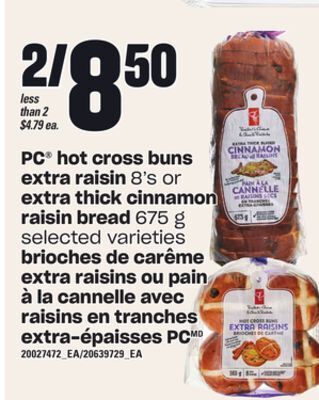 Independent City Market Brioches de carême extra raisins, 8's ou pain à la cannelle avec raisins en tranches extra-épaisses pc, 675 g offer