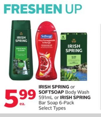 Rexall Irish spring or softsoap body wash 591ml or irish spring bar soap 6-pack offer