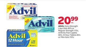 Rexall Advil extra strength liqui-gels 80's or regular strength 115's, arthritis pain caplets 80's, 12 hour tablets 85's or mini-gel offer