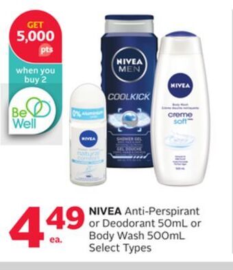 Rexall Nivea anti-perspirant or deodorant 50ml or body wash 500ml offer