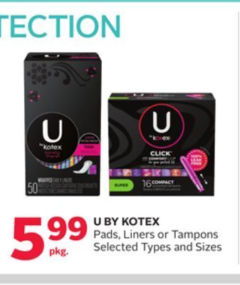 Rexall U by kotex pads, liners or tampons offer