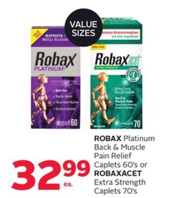 Rexall Robax platinum back & muscle pain relief caplets 60' s or robaxacet extra strength caplets 70' s offer