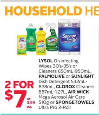 Rexall Lysol disinfecting wipes 30' s-35' s or cleaners 650ml-950ml, palmolive or sunlight dish detergent 532ml-828ml, clorox cleane offer