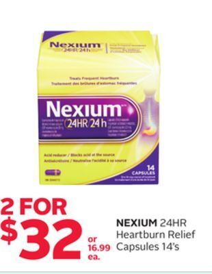 Rexall Nexium 24hr heartburn relief capsules 14' s offer
