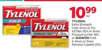 Rexall Tylenol extra strength cold, sinus or flu eztabs 20' s or sinus pressure & pain 18' s or sudafed cold & sinus or sinus advanc offer