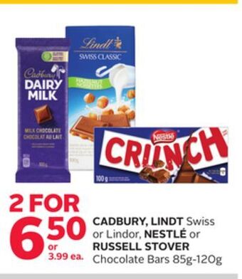 Rexall Cadbury, lindt swiss or lindor, nestlé or russell stover chocolate bars offer